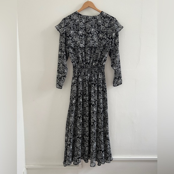 Next Originals Vintage 1980s Long Black Floral Pattern Sailor Dress UK 12 - Picture 2 of 4
